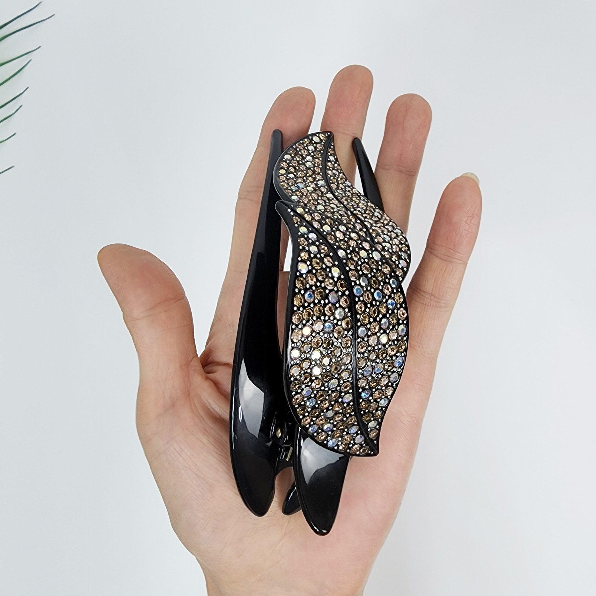 Leaf Shape Big Clip Hair Claw with Cubic / Tortoise Shell Hair Comb Barrette / Clincher Comb Hair Accessory