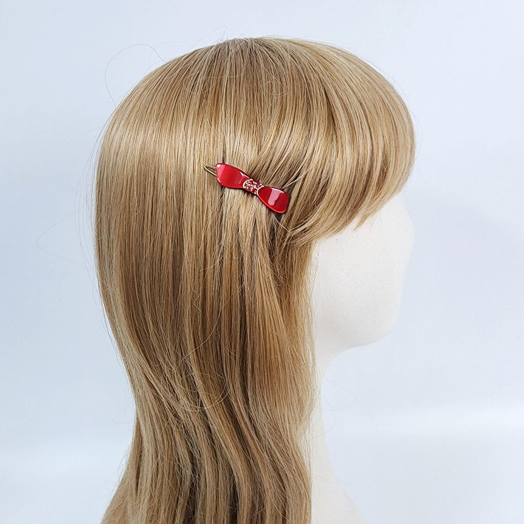 Cute Ribbon Extra Mini Bobby Pin (1.6 Inch) / Pure Color Small French Hair Pin / Hair Accessory for Woman / Snap Clip for Thin Hair