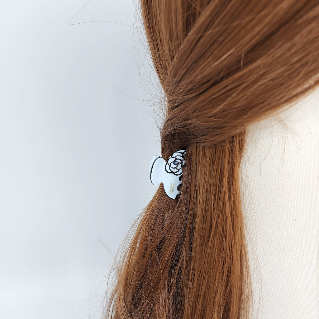 Camellia Flower Hair Clip with Cubic (1.4 Inch) / Pastel Color Small French Hair Pin / Hair Accessory for Woman