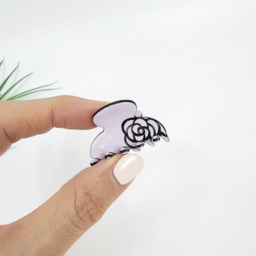 Camellia Flower Hair Clip with Cubic (1.4 Inch) / Pastel Color Small French Hair Pin / Hair Accessory for Woman