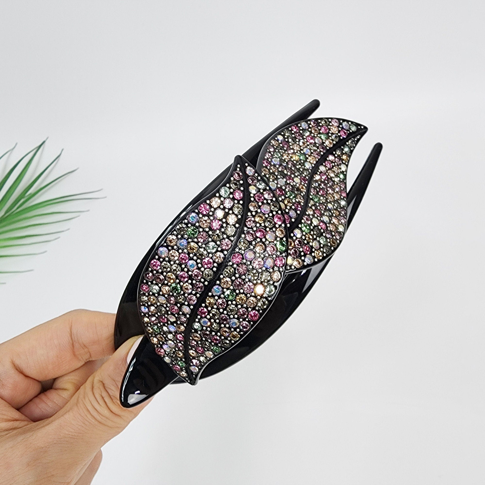 Leaf Shape Big Clip Hair Claw with Cubic / Tortoise Shell Hair Comb Barrette / Clincher Comb Hair Accessory