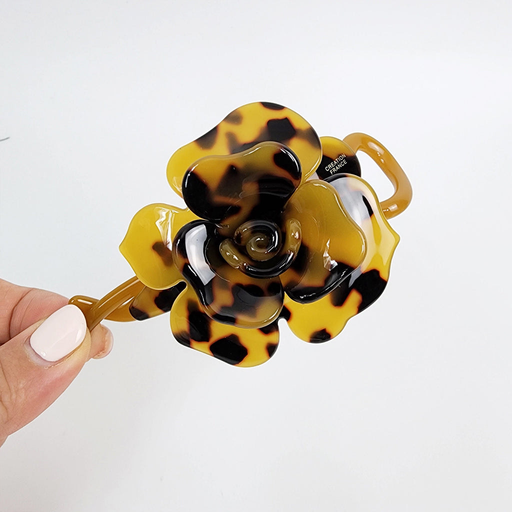 Volume Flower Banana Claw Clip / Tortoise Shell Hair Comb Barrette / French Hair Pin / Floral Hair Clips for Woman