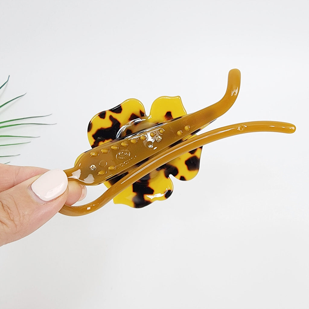 Volume Flower Banana Claw Clip / Tortoise Shell Hair Comb Barrette / French Hair Pin / Floral Hair Clips for Woman