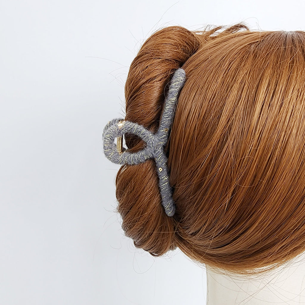 Wool Covered Metal Twist Hair Claw Clip / Medium Size Ponytail Holder / Hair Barrette for Woman / Metal Hair Clip