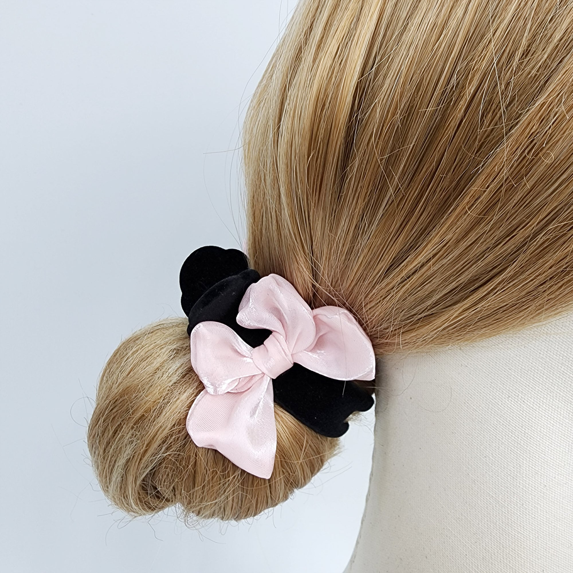 Black Velvet Organza Ribbon Two Leg Low Bun Hair Claw Clip / Medium Size Ponytail Holder / Hair Barrette for Woman