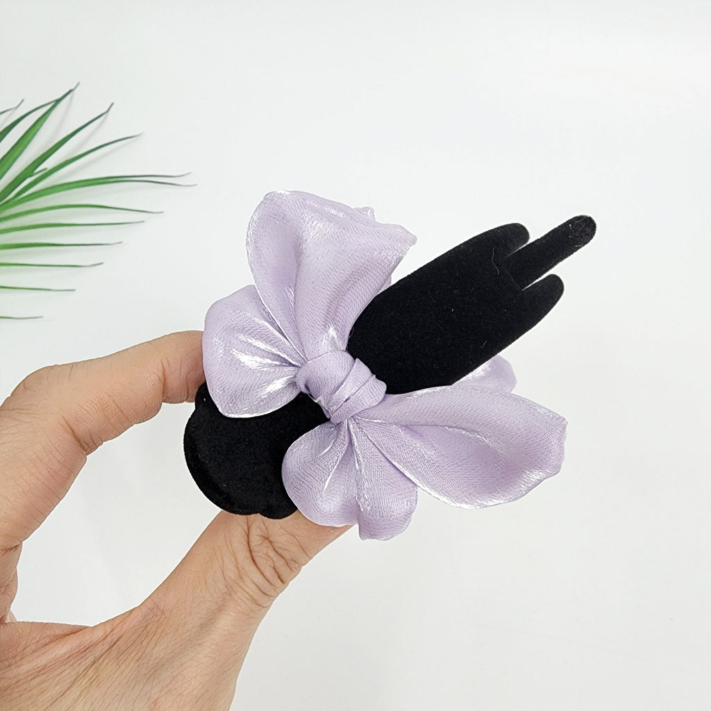 Black Velvet Organza Ribbon Two Leg Low Bun Hair Claw Clip / Medium Size Ponytail Holder / Hair Barrette for Woman