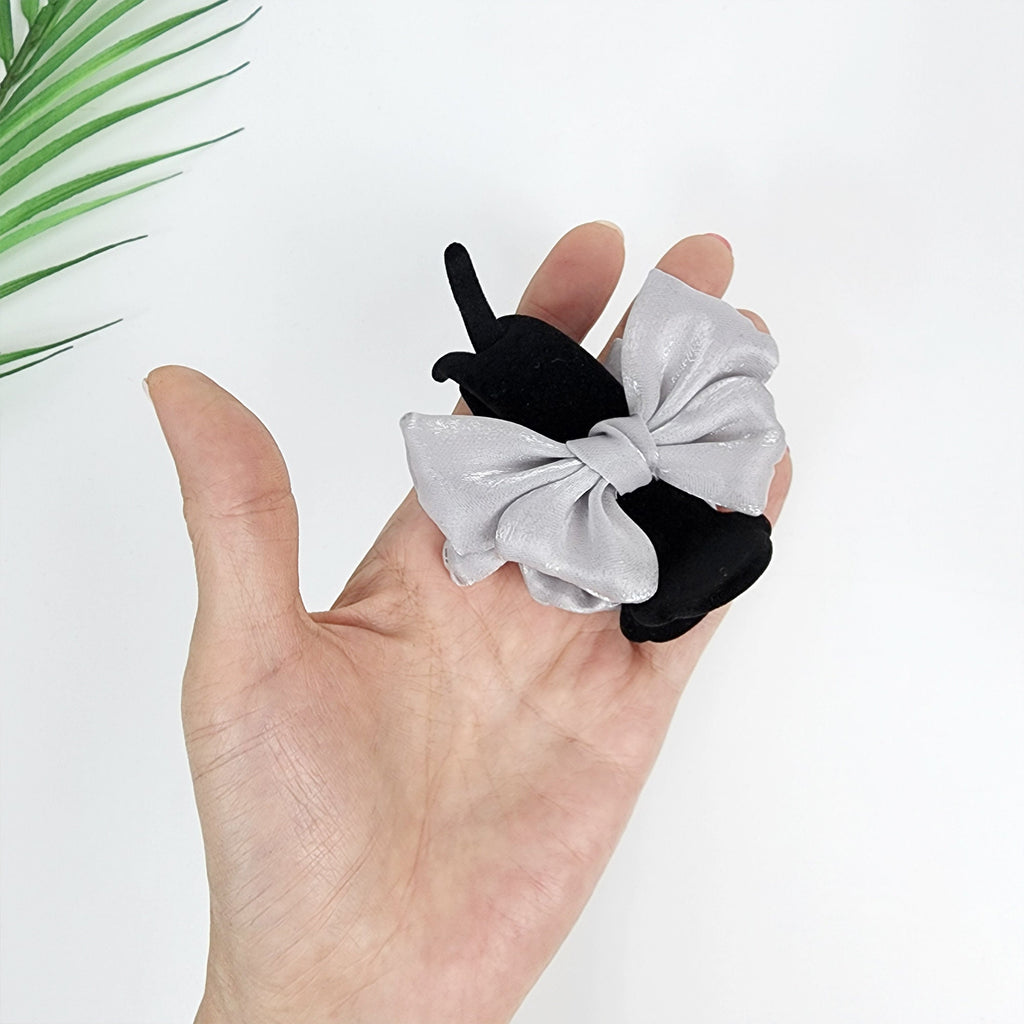 Black Velvet Organza Ribbon Two Leg Low Bun Hair Claw Clip / Medium Size Ponytail Holder / Hair Barrette for Woman