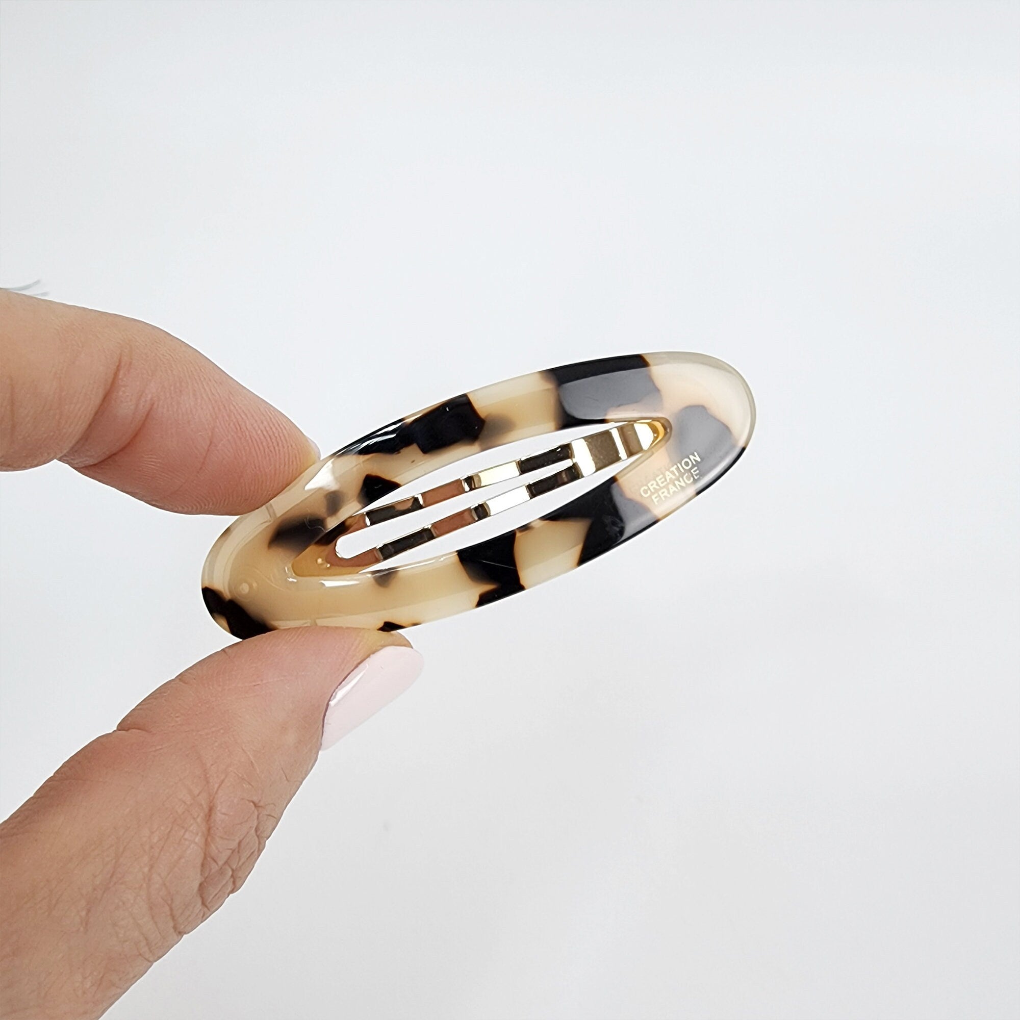 Leopard Marble Round Oval Snap Clip (2.6 Inch) / Cute Hairgrip Barrette / French Hair Pin / Tic Tac Hair Clip Pin