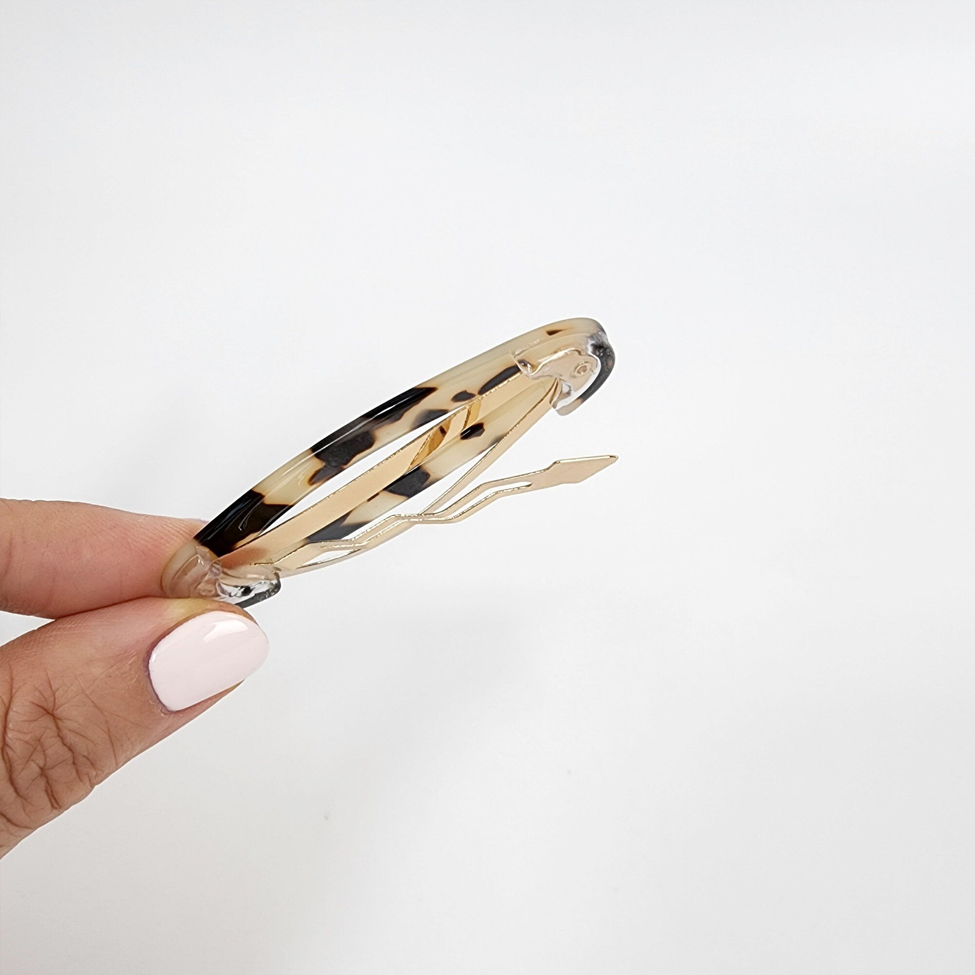 Leopard Marble Round Oval Snap Clip (2.6 Inch) / Cute Hairgrip Barrette / French Hair Pin / Tic Tac Hair Clip Pin