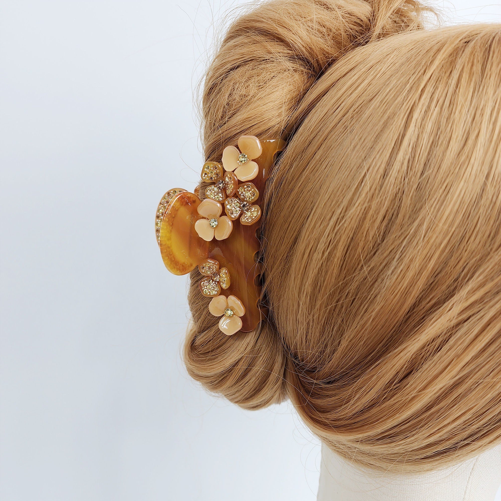 Leopard Bloom Big Claw Clip with Cubic (3.5 Inch) / Luxurious French Hair Pin / Hair Barrette for Woman