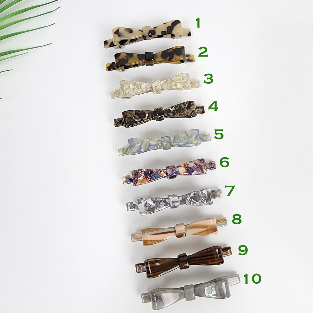 Bow Ribbon Hair Barrette (3.5 Inch) / Tortoise Marble French Hair Pin / Hair Accessory for Woman / Automatic Hair Clip