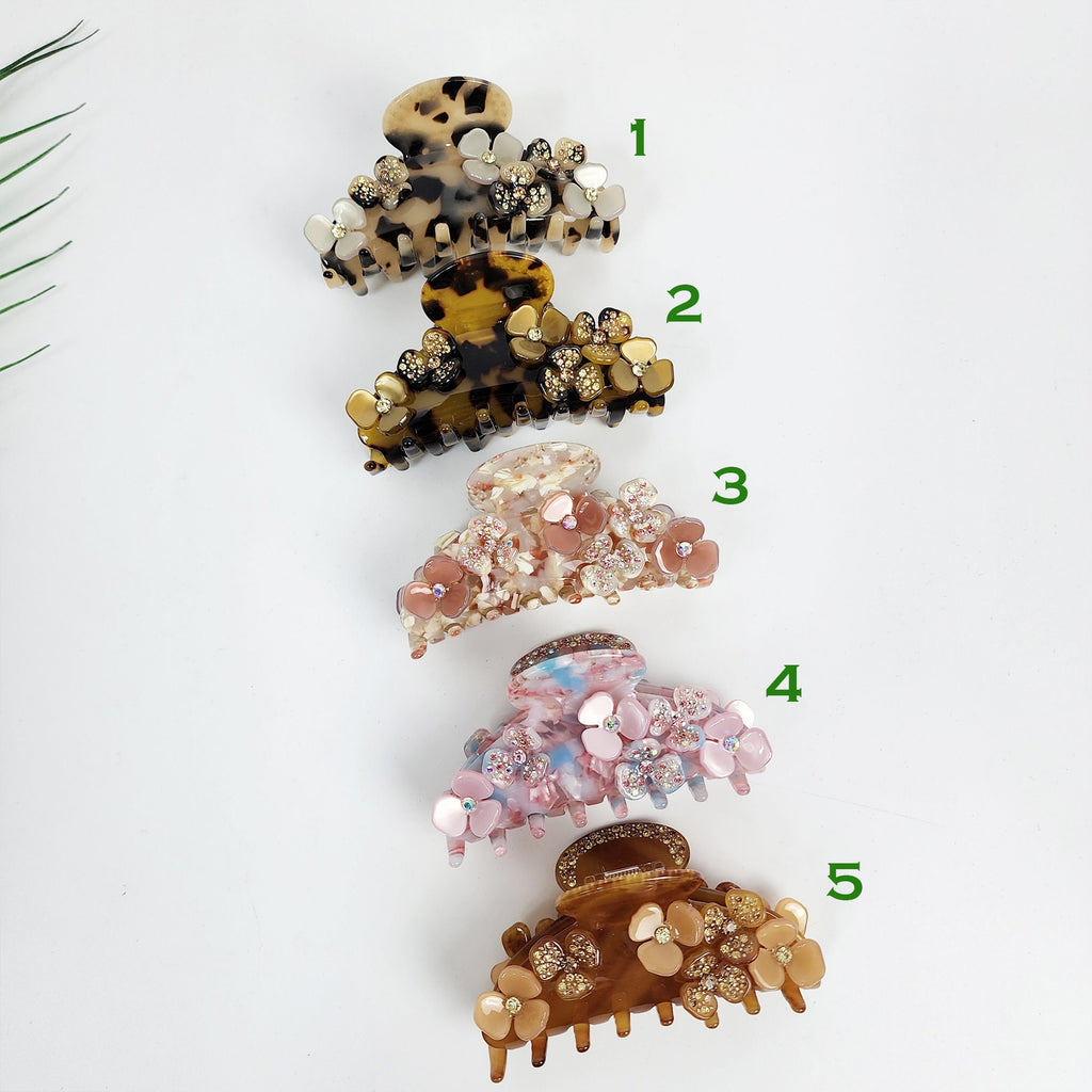 Leopard Bloom Big Claw Clip with Cubic (3.5 Inch) / Luxurious French Hair Pin / Hair Barrette for Woman