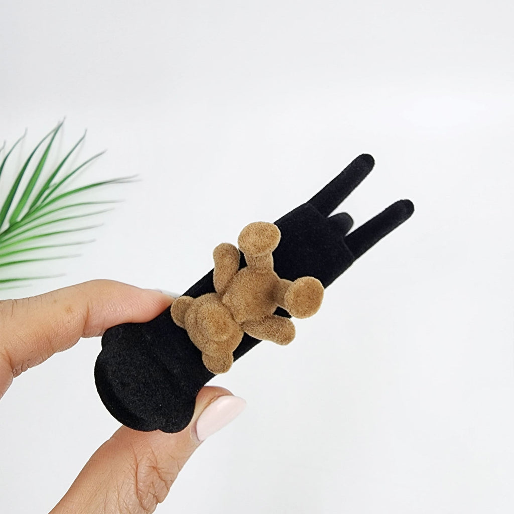 Black Velvet Teddy Bear Lowbun Round Hair Claw Clip / Vintage Ponytail Hair Claw / Hair Barrette for Woman / Velvet Hair Clip