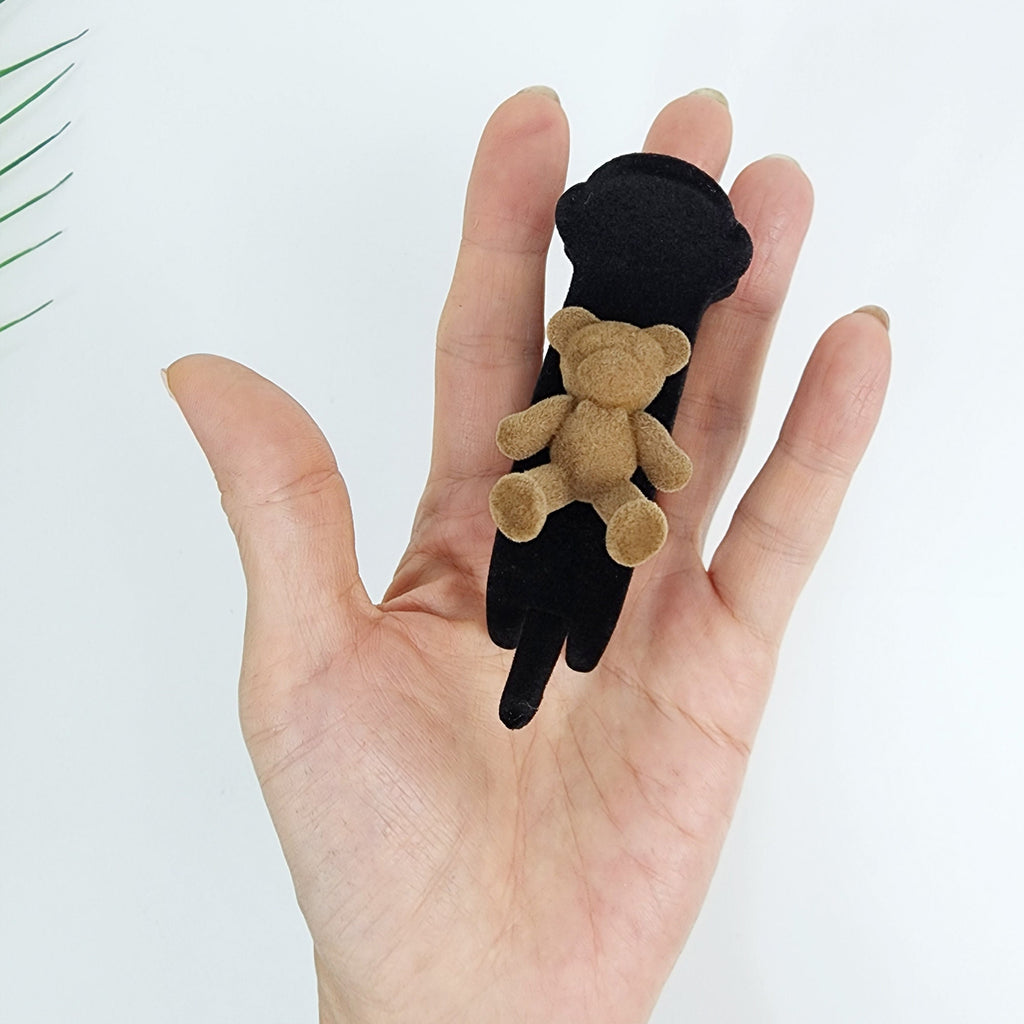 Black Velvet Teddy Bear Lowbun Round Hair Claw Clip / Vintage Ponytail Hair Claw / Hair Barrette for Woman / Velvet Hair Clip