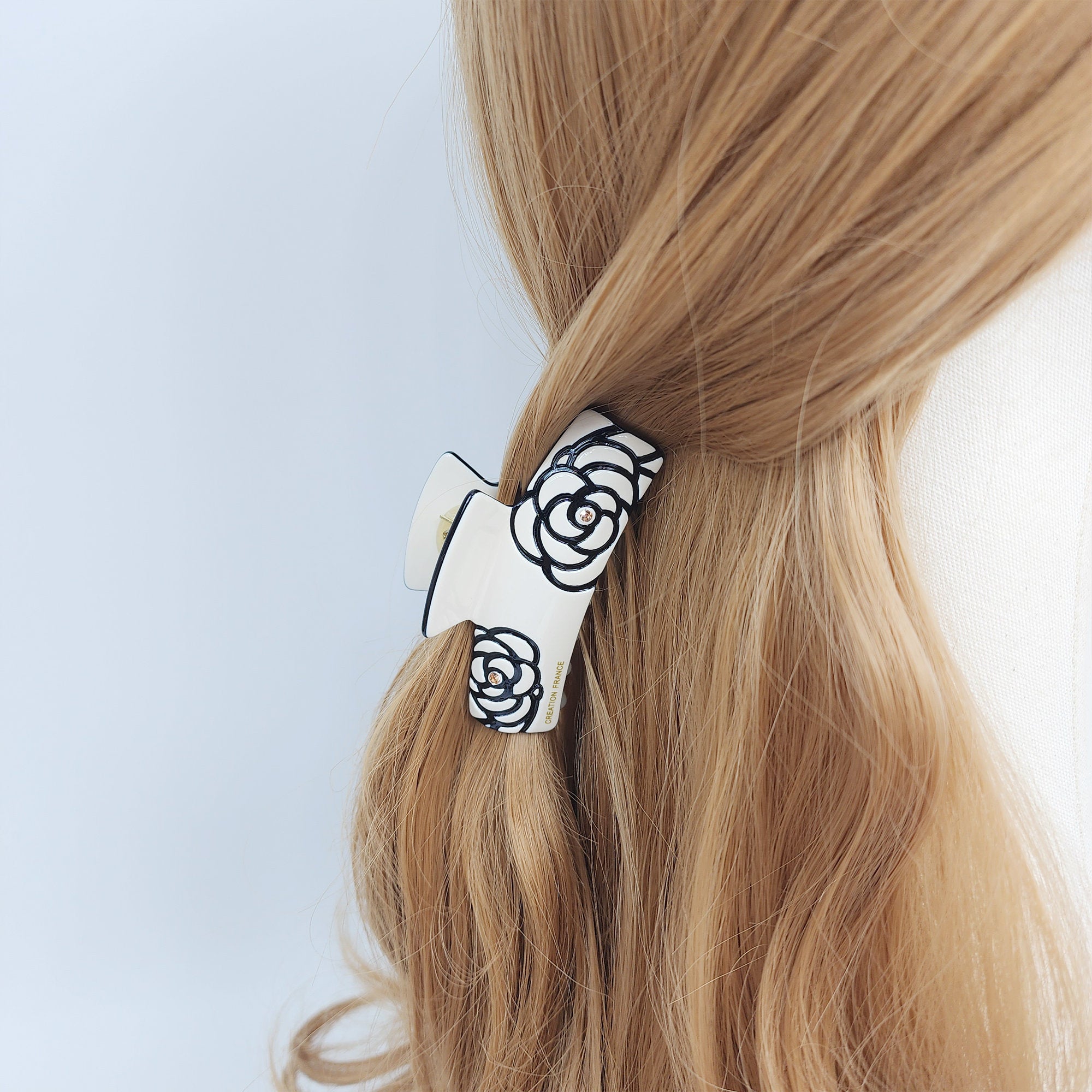 Curved Square Camellia Flower Hair Claw Clip (3.1 Inch) / Tortoise Shell French Hair Claw / Hair Barrette for Woman