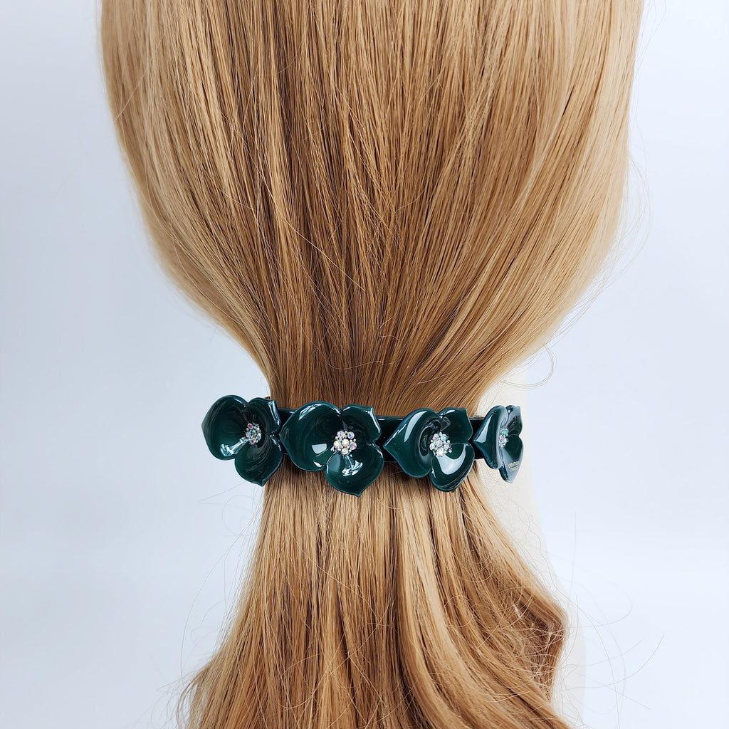 Pastel Color Cubic Flower Hair Barrette (4,0 Inch) / Luxurious French Hair Pin / Automatic Hair Clip / Floral Hair Clip