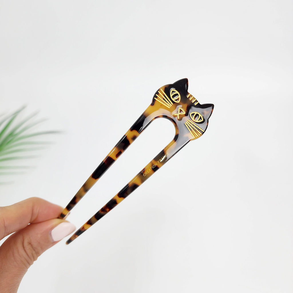 U Shape Cat Shape Big Size Hair Stick / Tortoise Shell French Hair Pin / Hair Fork for Thick Hair
