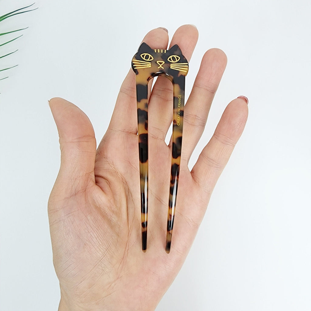 U Shape Cat Shape Big Size Hair Stick / Tortoise Shell French Hair Pin / Hair Fork for Thick Hair