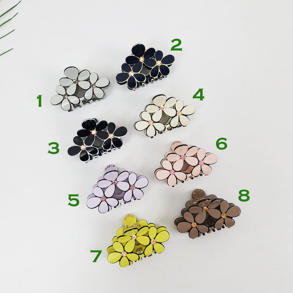 Triple Flower Hair Clips / Luxurious French Hair Pin with Cubic / Hair Accessory for Woman / Pastel Color Mini Claw Clip