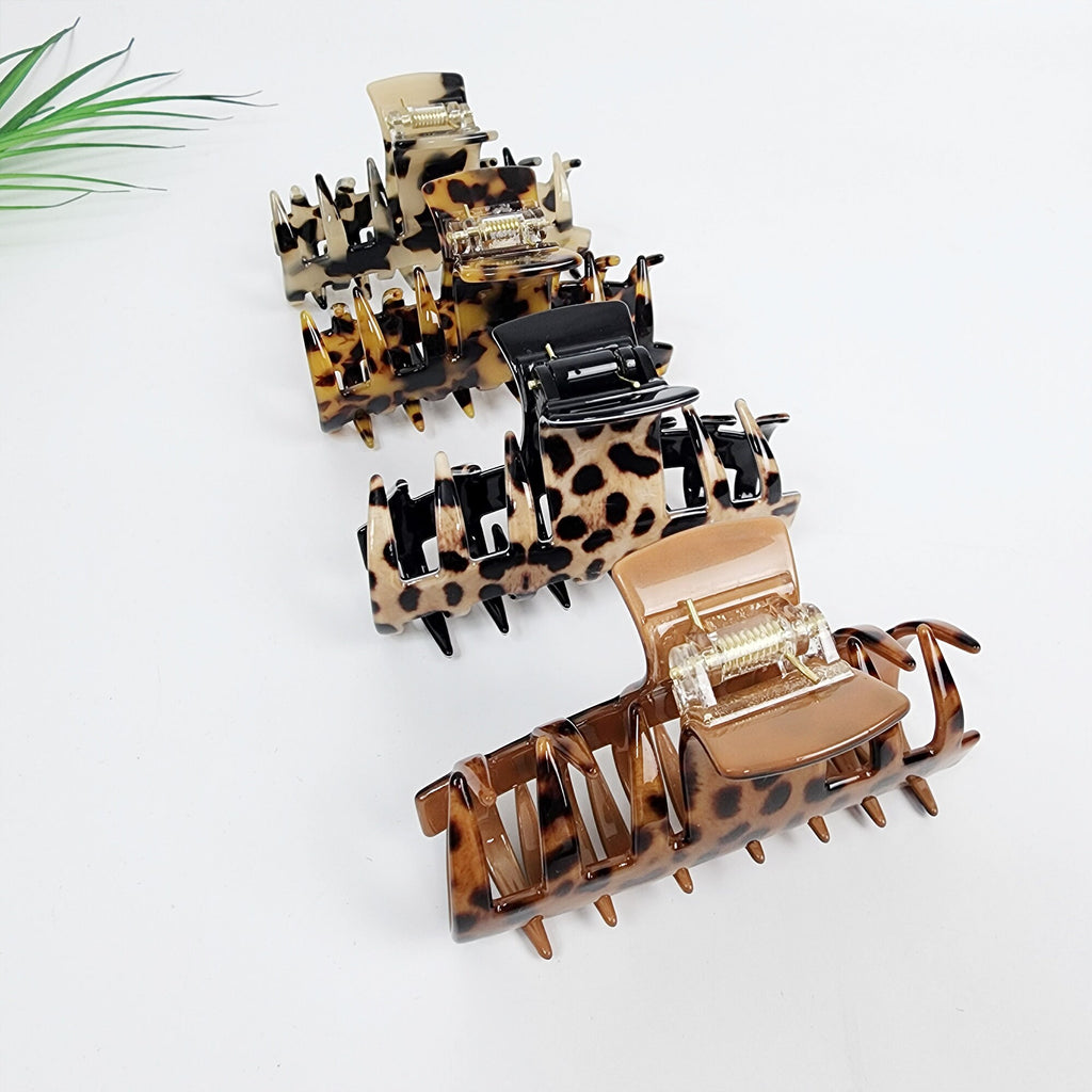 Tortoise Shell Spike Large Hair Claw Clip (3.5 Inch) / Leopard French Hair Pin / Hair Barrette for Woman