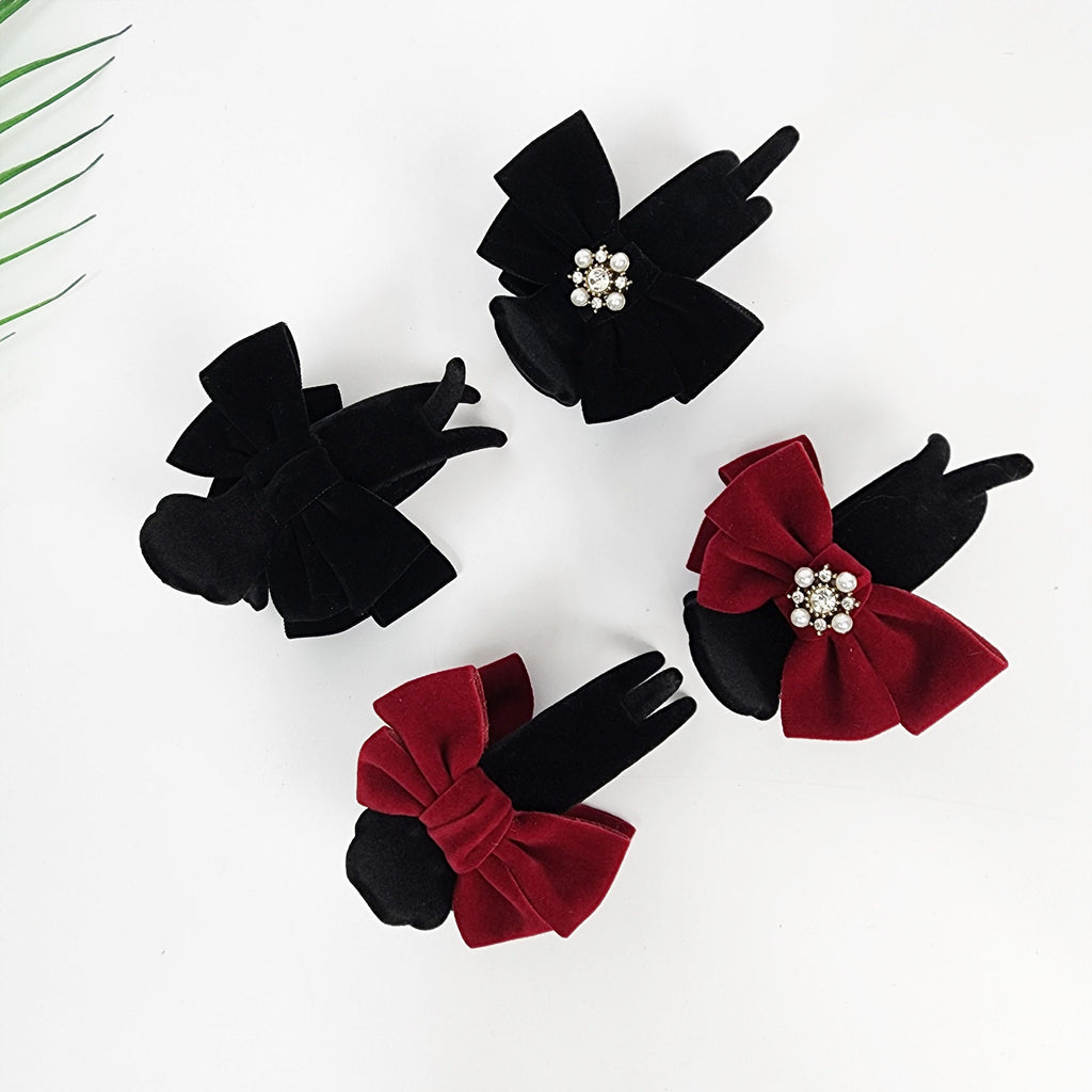 Black Velvet Christmas Ribbon Two Leg Low Bun Hair Claw Clip / Medium Size Ponytail Holder / Hair Barrette for Woman