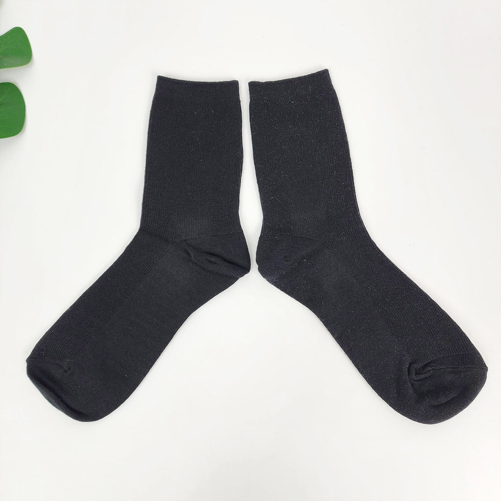 Ribbed Crew Socks | Solid Cotton Mid Calf Boot Cuffs | Korean Socks | Minimalist Gift for Her