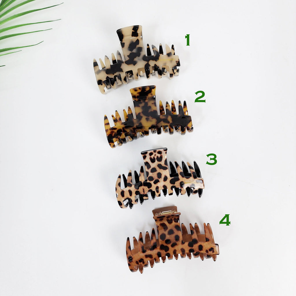 Tortoise Shell Spike Large Hair Claw Clip (3.5 Inch) / Leopard French Hair Pin / Hair Barrette for Woman