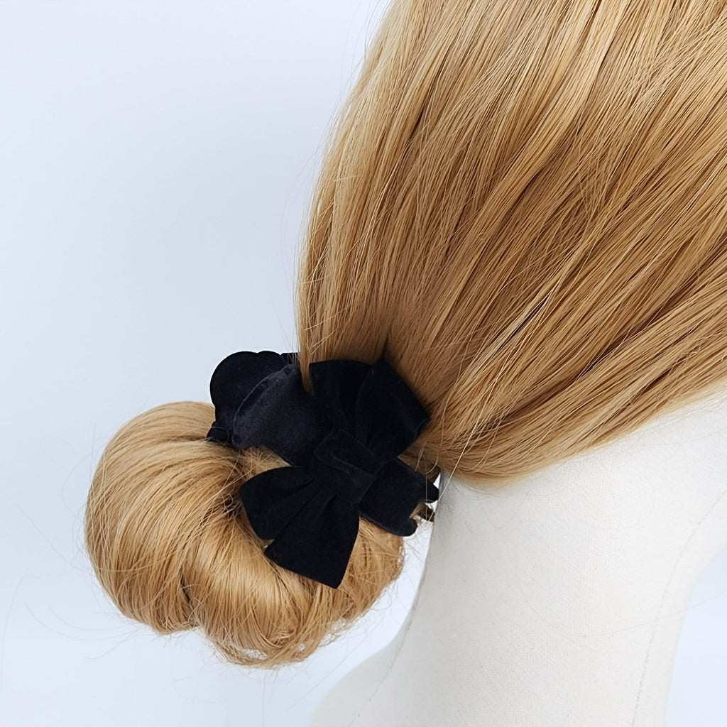 Black Velvet Christmas Ribbon Two Leg Low Bun Hair Claw Clip / Medium Size Ponytail Holder / Hair Barrette for Woman