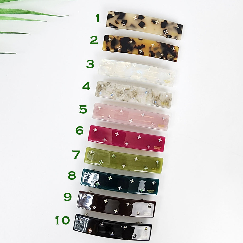 Chic Star Cubic Long Square Hair Barrette (3.3 Inch) / Simple French Hair Pin / Hair Accessory for Woman / Automatic Hair Clip