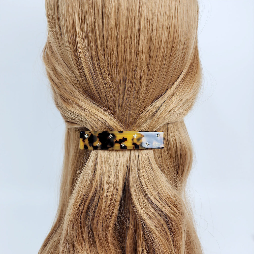 Chic Star Cubic Long Square Hair Barrette (3.3 Inch) / Simple French Hair Pin / Hair Accessory for Woman / Automatic Hair Clip