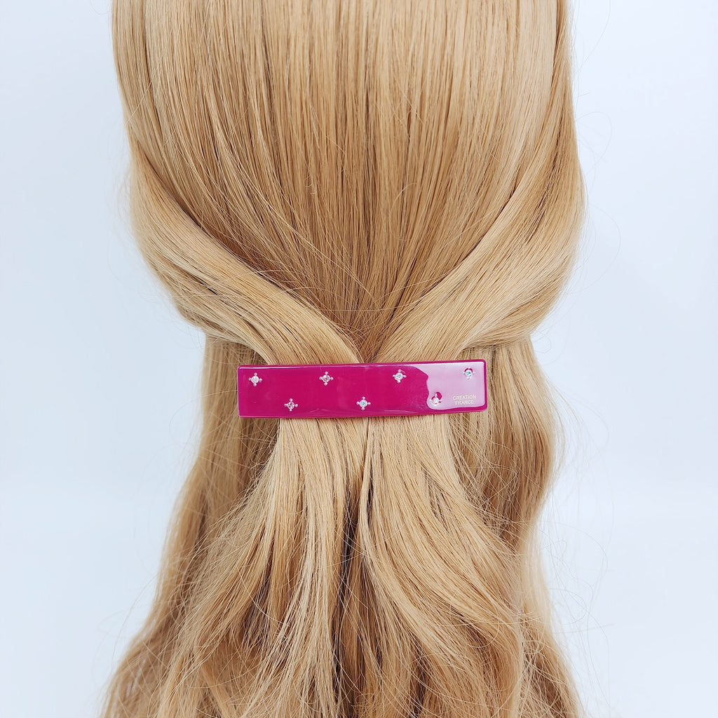 Chic Star Cubic Long Square Hair Barrette (3.3 Inch) / Simple French Hair Pin / Hair Accessory for Woman / Automatic Hair Clip