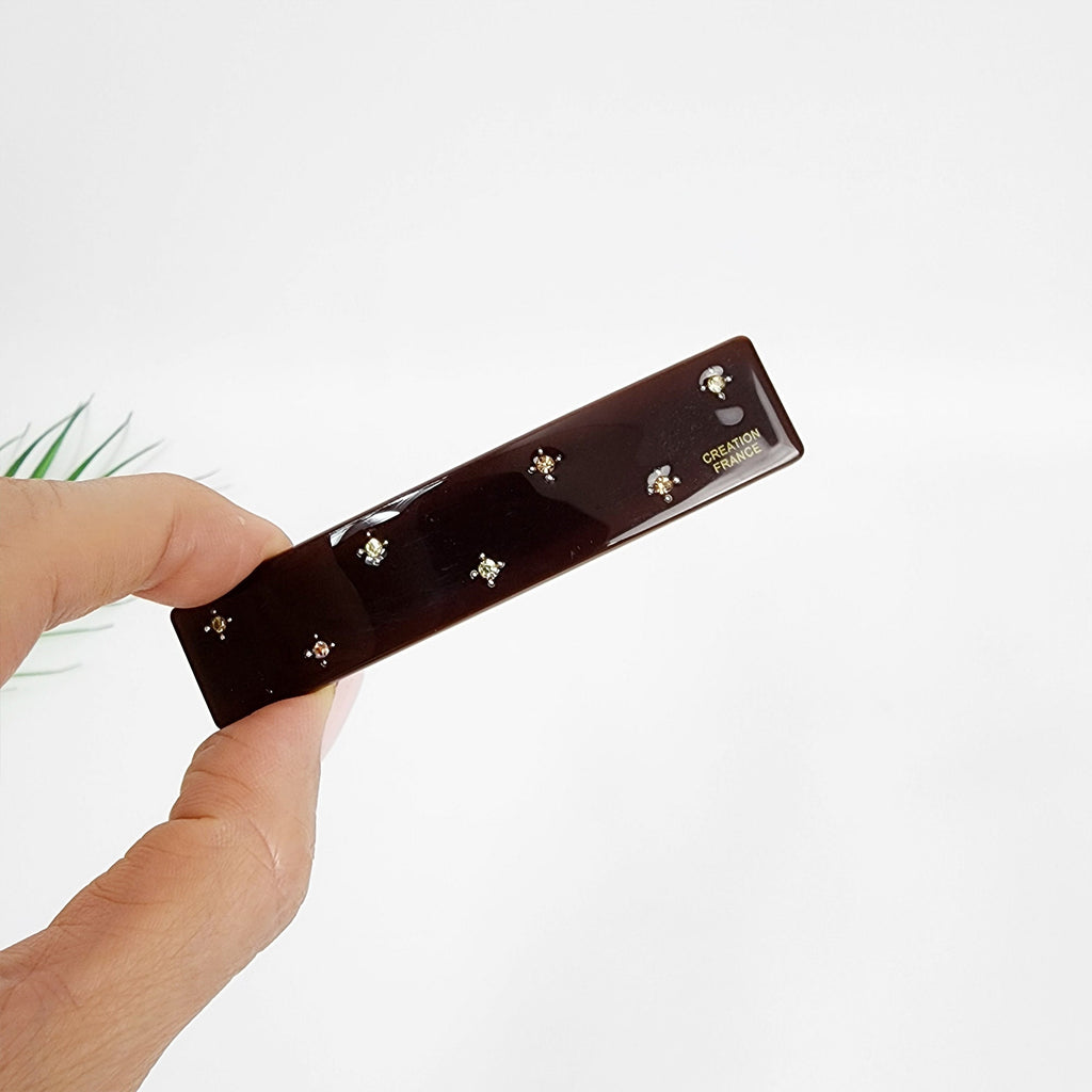 Chic Star Cubic Long Square Hair Barrette (3.3 Inch) / Simple French Hair Pin / Hair Accessory for Woman / Automatic Hair Clip