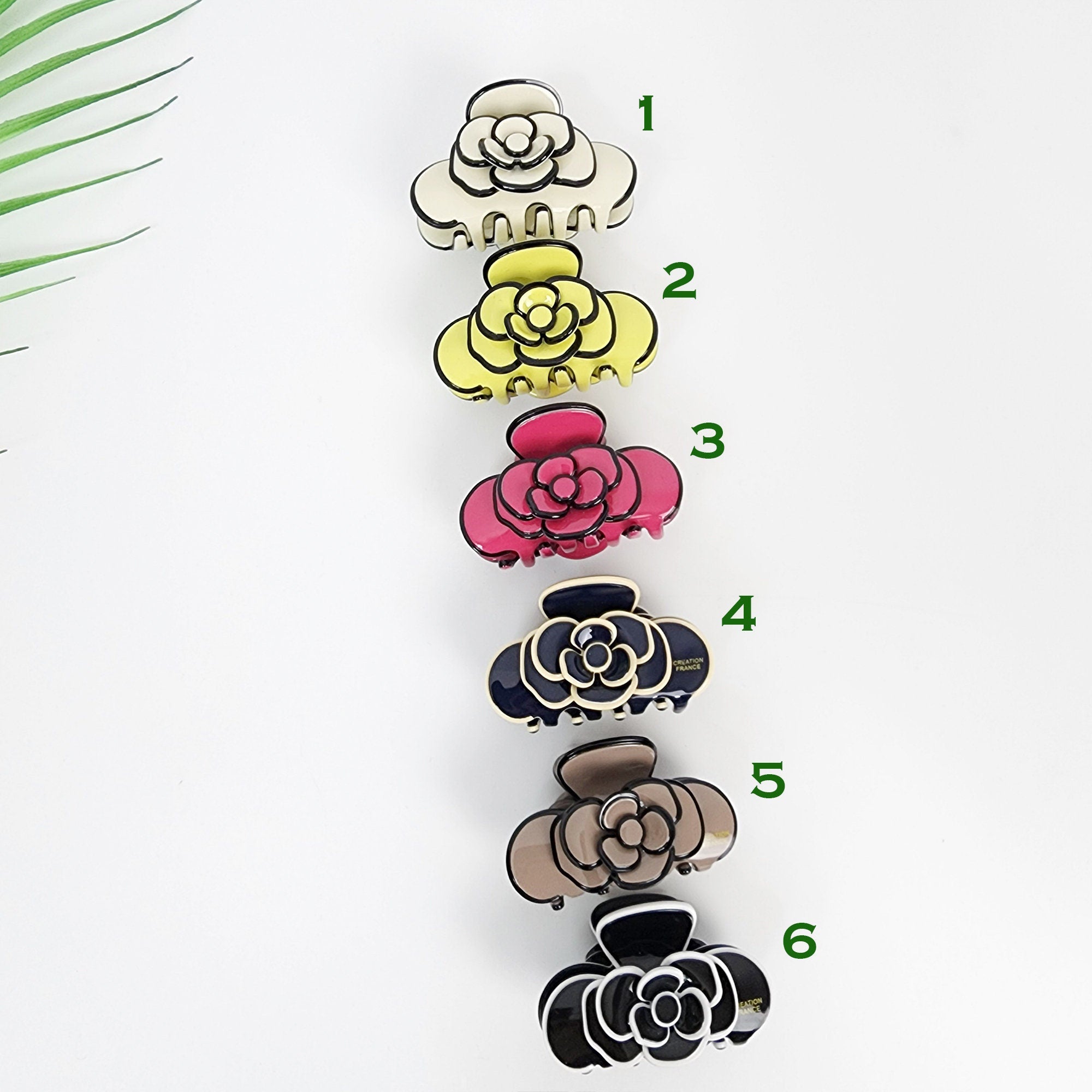 Pastel Color Camellia Flower Hair Claw Clip (2.4 Inch) / Tortoise Shell Medium Size Ponytail Holder / Hair Barrette for Woman