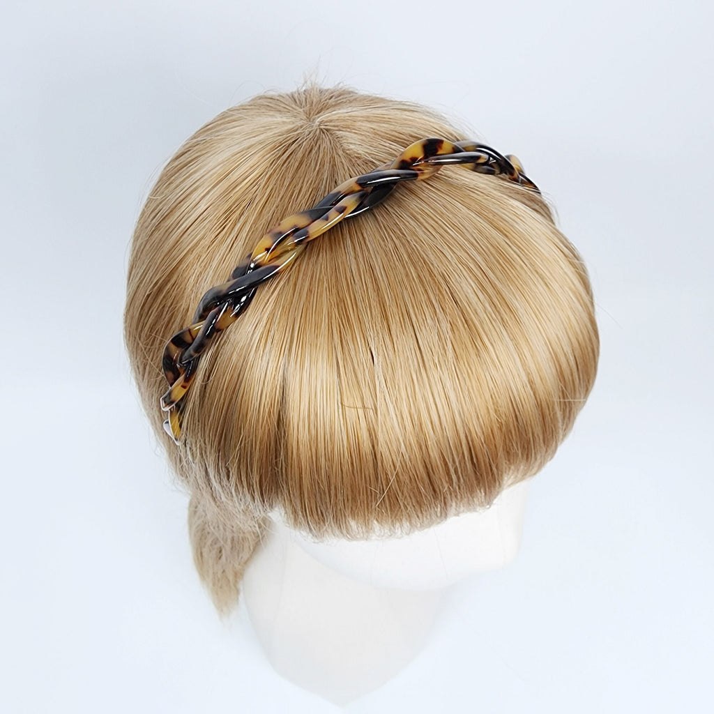 Leopard Triple Twist Thin Headband (0.5 Inch) / Tortoise Shell French Hair Pin / Hair Accessory for Woman / Acrylic Alice Headband