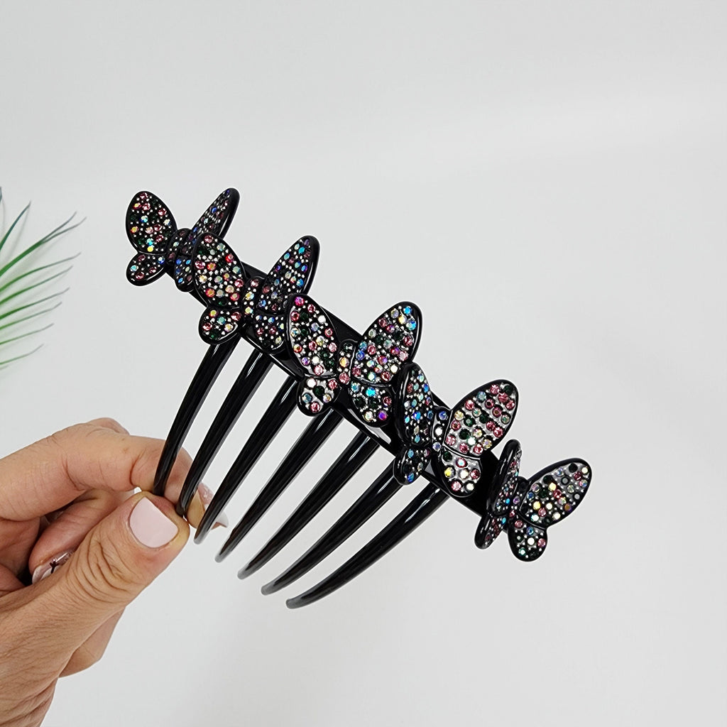 Dark Cubic Lovely Butterfly Non-slip Hair Comb Pin (4.7 Inch) / Luxurious French Hair Pin / Hair Fork for Woman