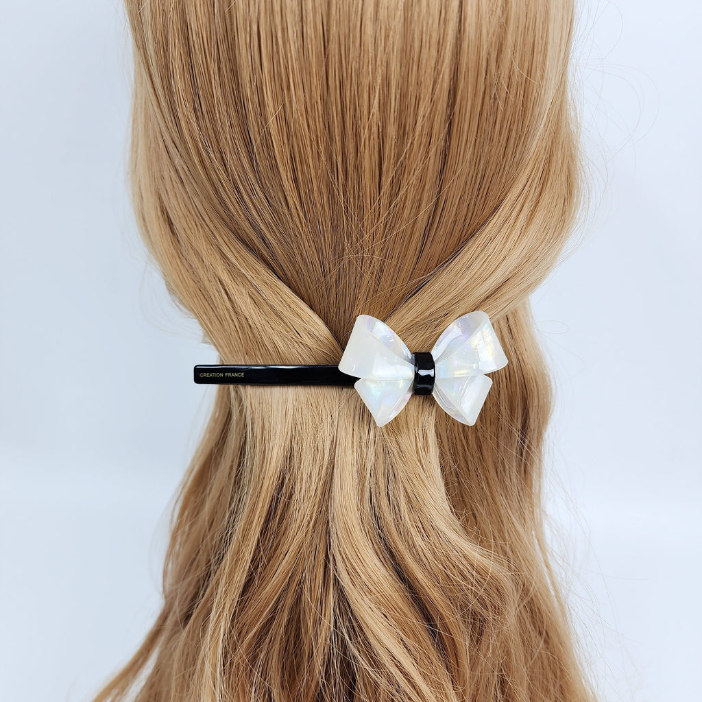 Tortoise Shell Bold Butterfly Ribbon Hair Barrette (4.7 Inch) / Leopard French Hair Pin / Hair Accessory for Woman / Automatic Hair Clip
