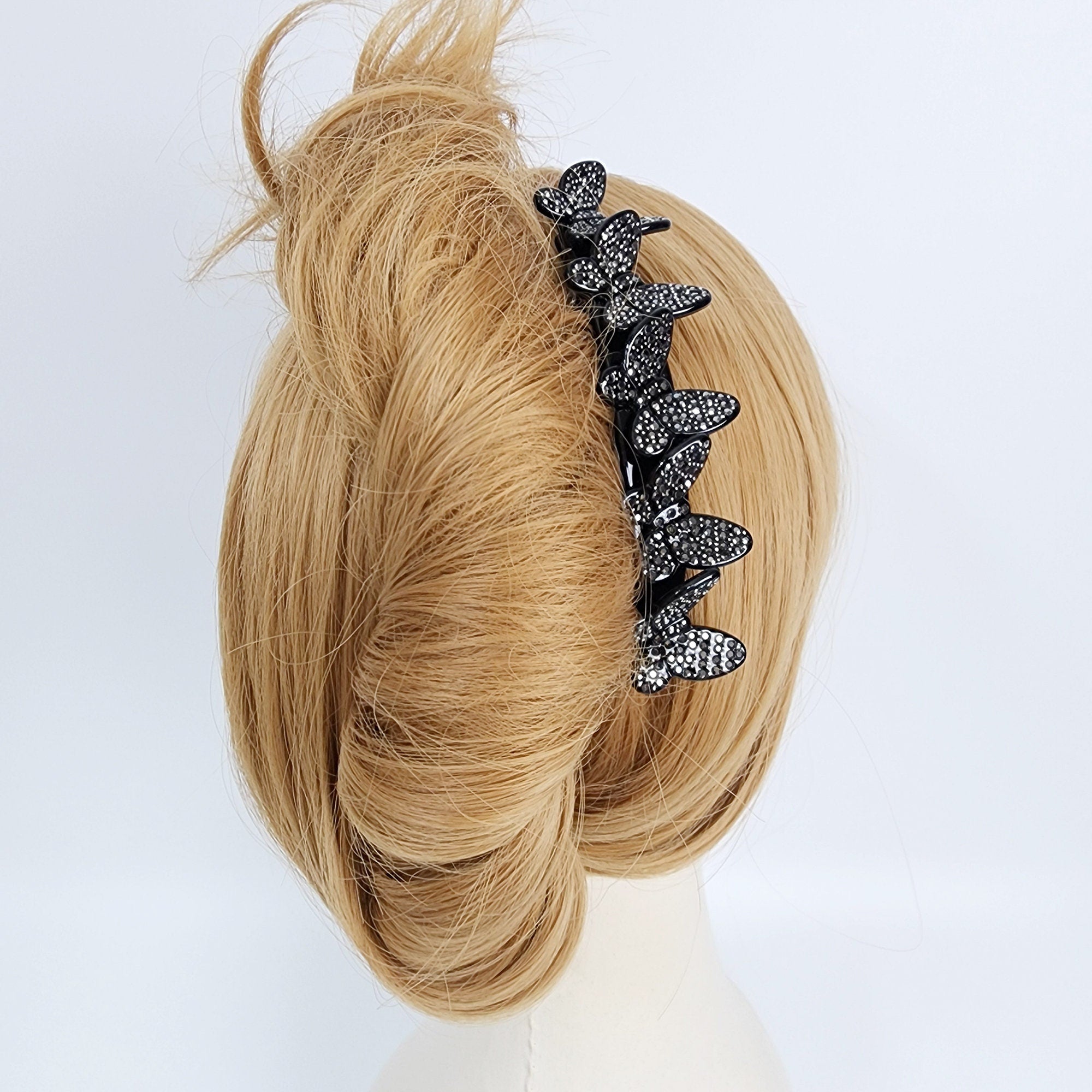 Dark Cubic Lovely Butterfly Non-slip Hair Comb Pin (4.7 Inch) / Luxurious French Hair Pin / Hair Fork for Woman