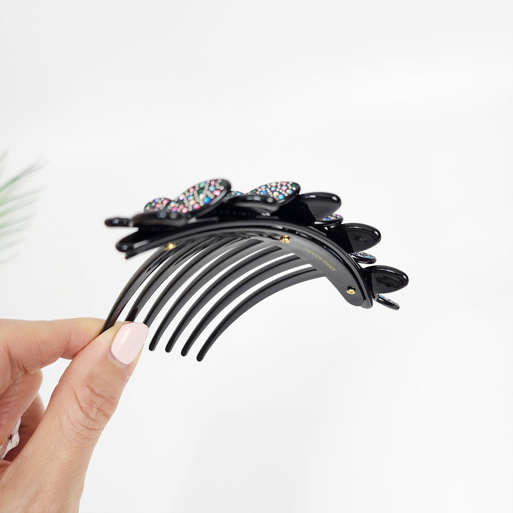 Dark Cubic Lovely Butterfly Non-slip Hair Comb Pin (4.7 Inch) / Luxurious French Hair Pin / Hair Fork for Woman