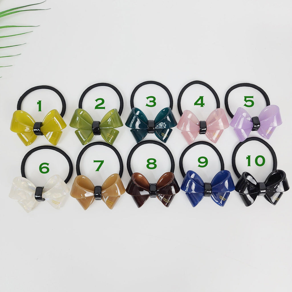Pastel Color Bold Butterfly Ribbon Hair Tie (2.2 Inch) / Simple Cute Ponytail Holder / Hair Accessory for Woman / French Hair Tie