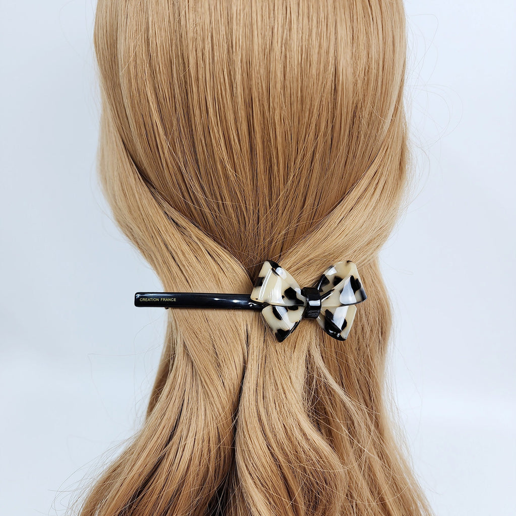 Tortoise Shell Bold Butterfly Ribbon Hair Barrette (4.7 Inch) / Leopard French Hair Pin / Hair Accessory for Woman / Automatic Hair Clip