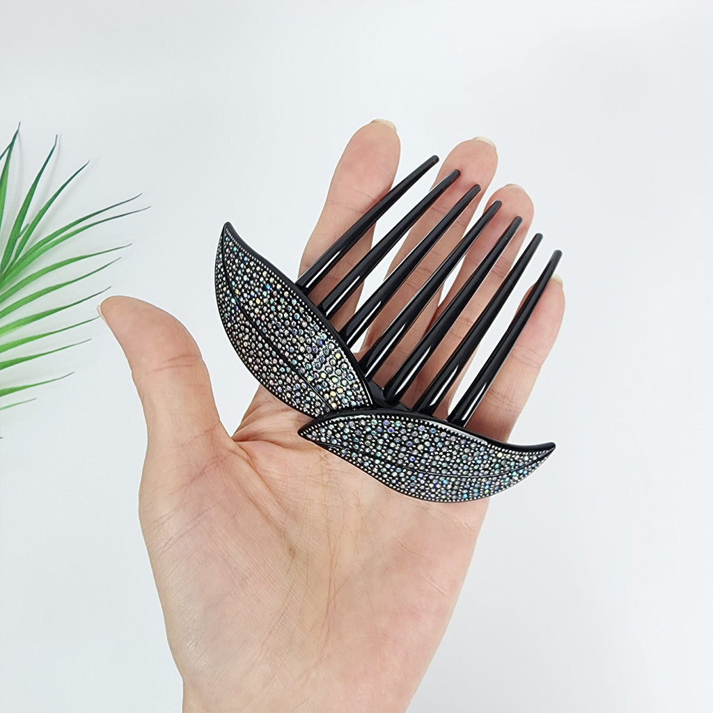 Floral Leaf Long Leg Non-slip Hair Comb Pin with Cubic (4.7 Inch) / Simple French Hair Pin / Hair Fork for Woman