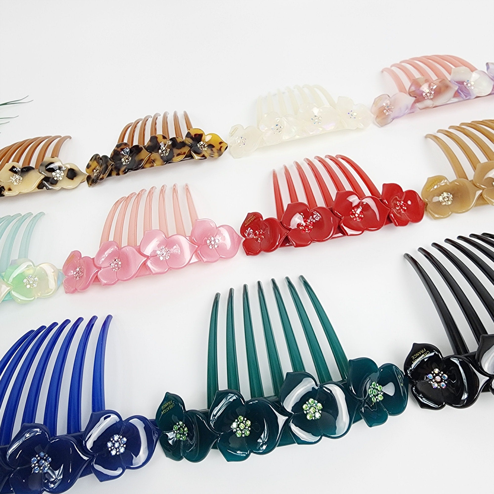 Big Blossom Long Leg Non-slip Hair Comb Pin with Cubic (4.3 Inch) / Luxurious French Hair Pin / Hair Fork for Woman