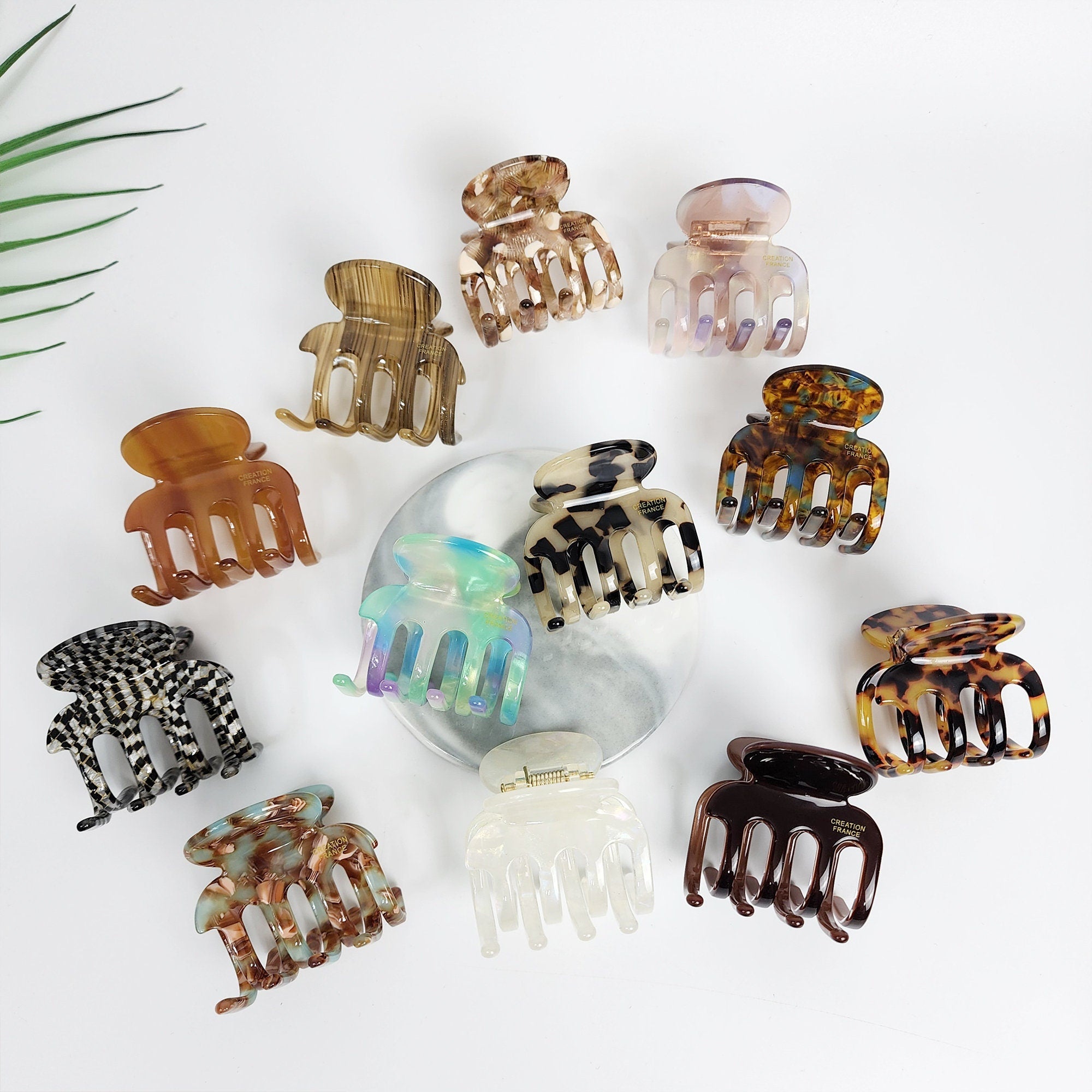 Leopard Aurora Hook Hair Claw Clip (1.8 Inch) / Tortoise Shell Medium Size Ponytail Holder / Hair Barrette for Woman