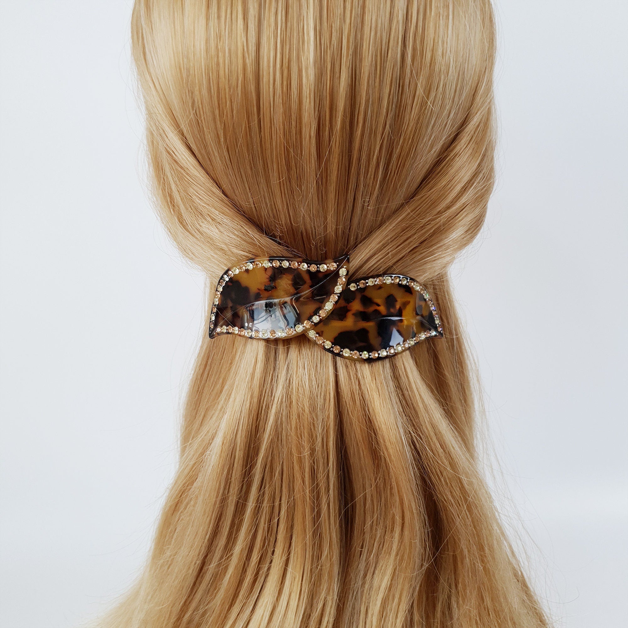 Leopard Big Leaf Hair Barrette with Cubic (4.1 Inch) / Luxurious French Hair Pin / Automatic Hair Clip