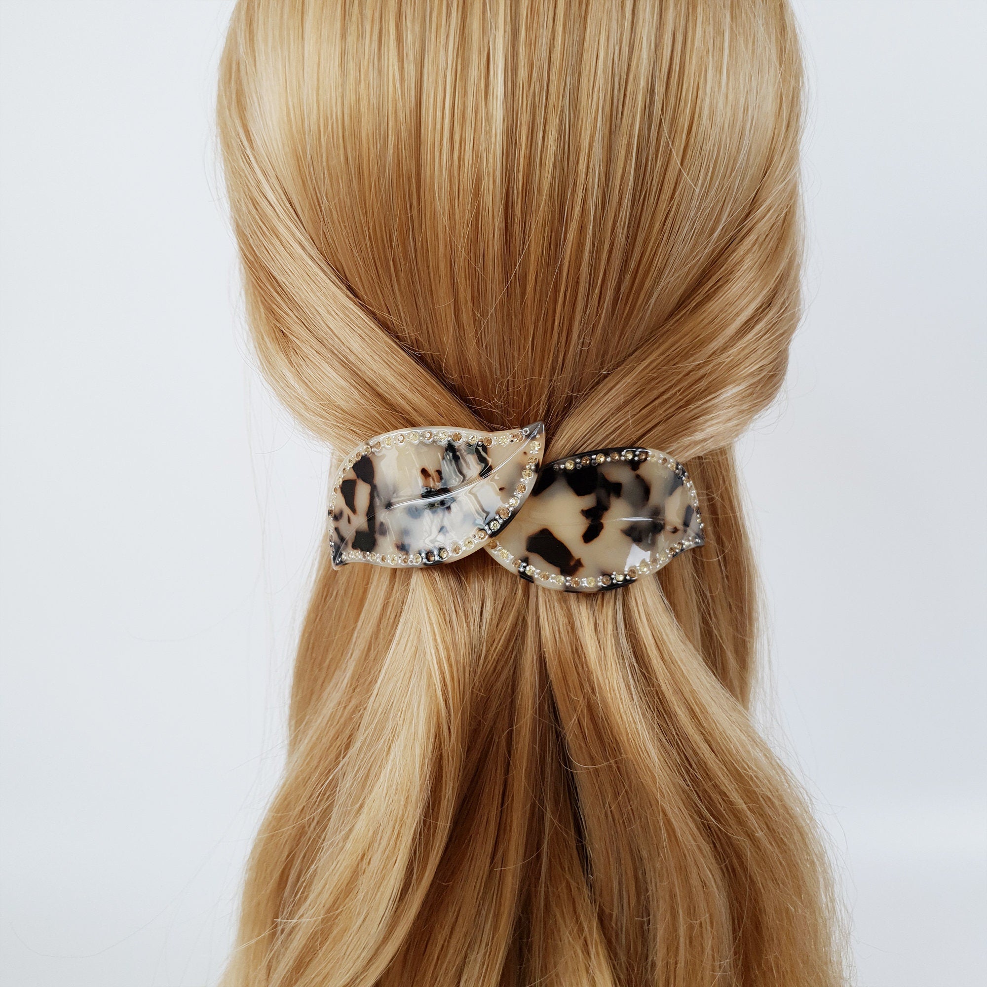Leopard Big Leaf Hair Barrette with Cubic (4.1 Inch) / Luxurious French Hair Pin / Automatic Hair Clip
