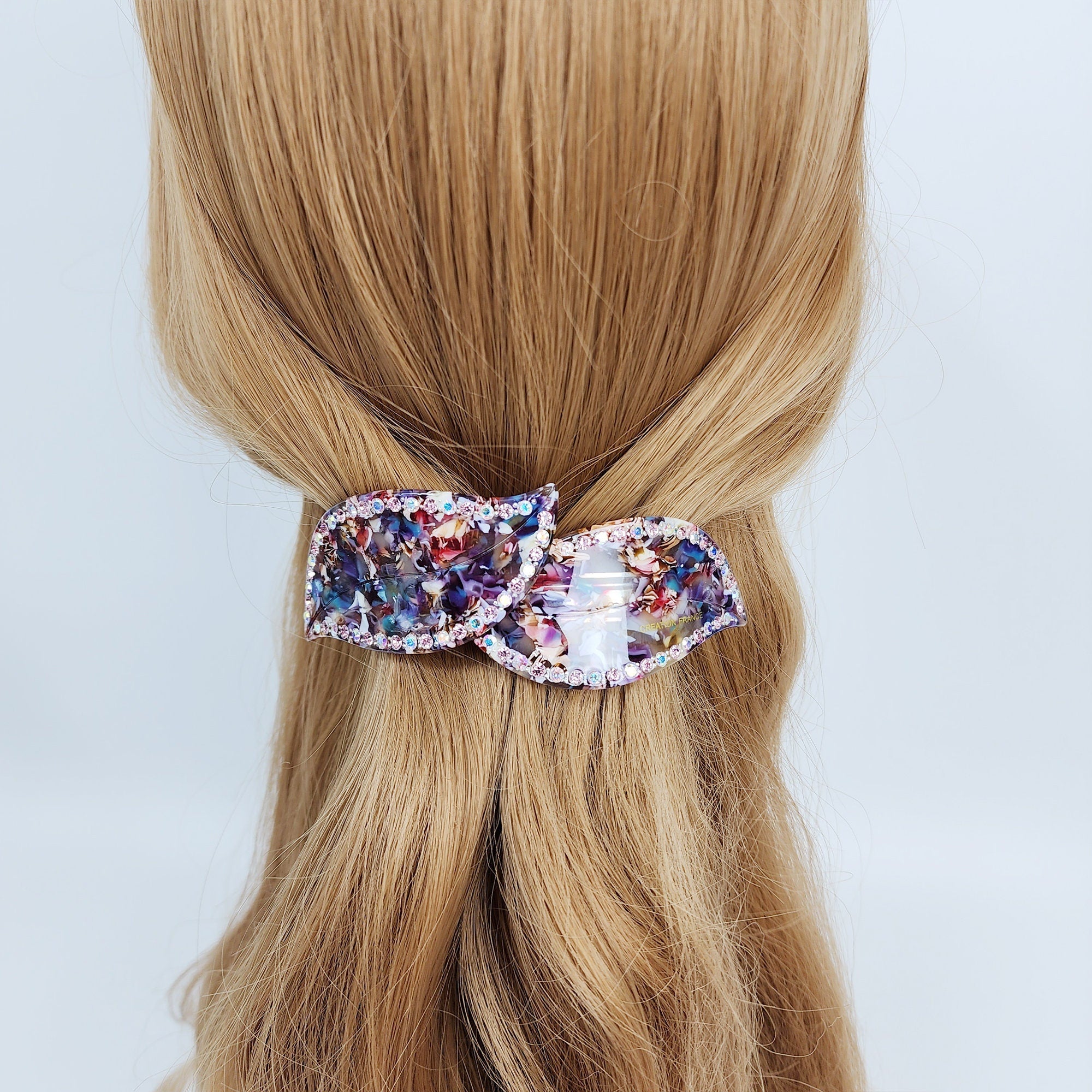 Leopard Big Leaf Hair Barrette with Cubic (4.1 Inch) / Luxurious French Hair Pin / Automatic Hair Clip
