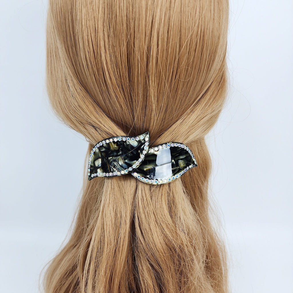 Leopard Big Leaf Hair Barrette with Cubic (4.1 Inch) / Luxurious French Hair Pin / Automatic Hair Clip