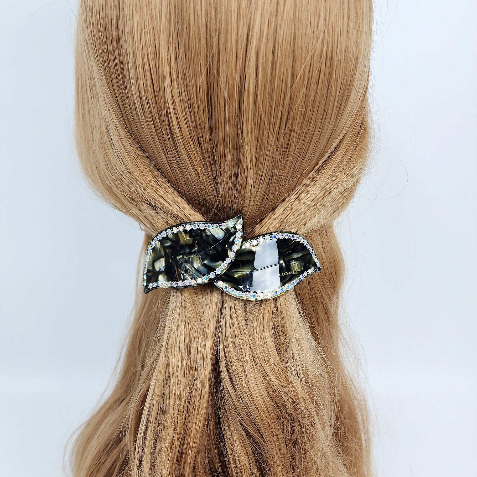 Leopard Big Leaf Hair Barrette with Cubic (4.1 Inch) / Luxurious French Hair Pin / Automatic Hair Clip