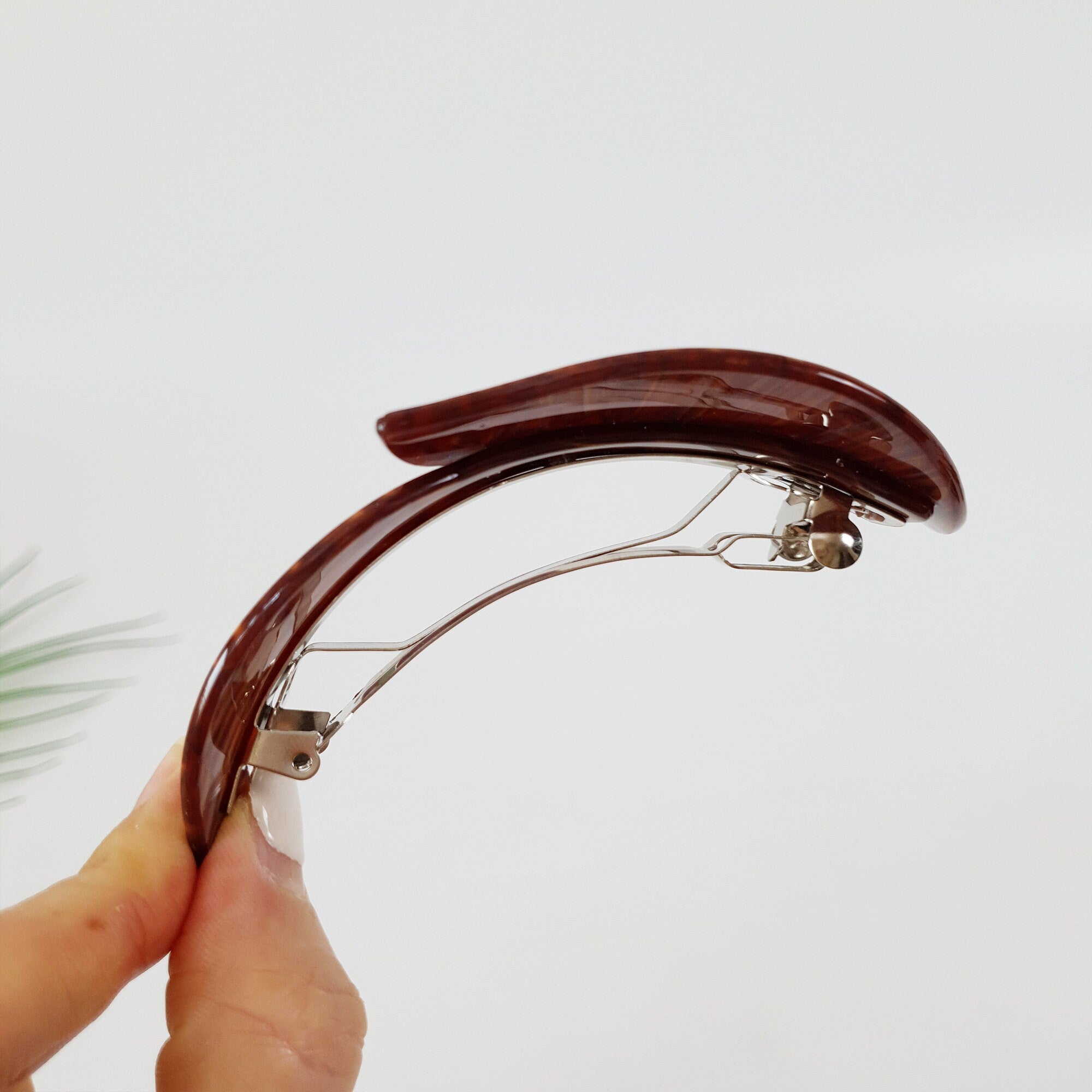 Leopard Big Leaf Hair Barrette with Cubic (4.1 Inch) / Luxurious French Hair Pin / Automatic Hair Clip