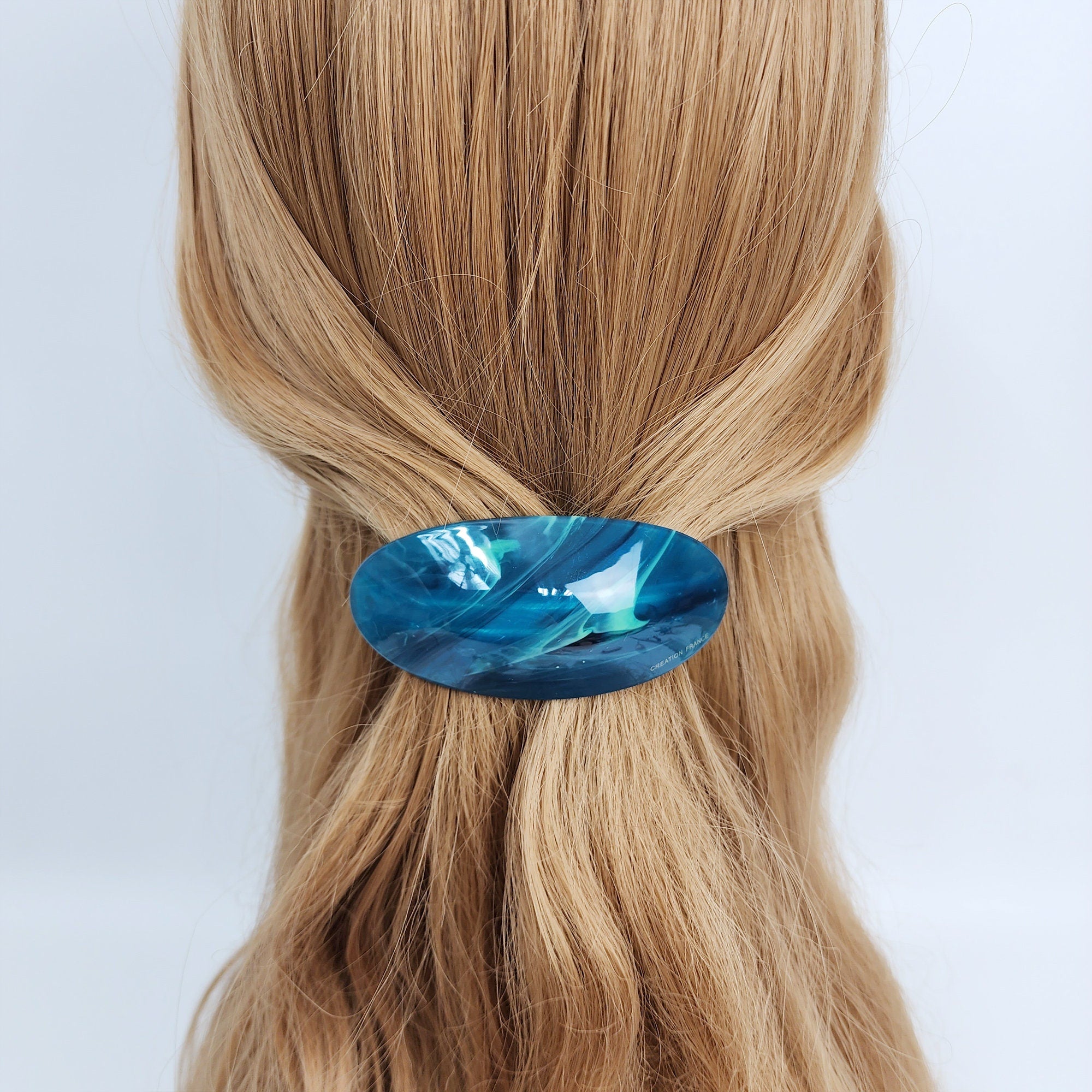 Painting Round Curved Hair Barrette (3.5 Inch) / Luxurious French Hair Pin / Automatic Hair Clip